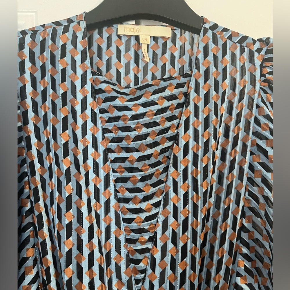 MAJE Richelane Shirred Printed Metallic Jacquard Maxi Dress - Blue - Picture 5 of 7